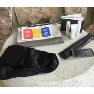 Iceland Air First Class Amenities Bag, Chapstick toothpaste toothbrush eye mask